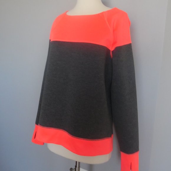 Athleta Fuse Cosmic Orange Pullover Neoprene Top Gray Longleseve Sweatshirt Top - Picture 10 of 12